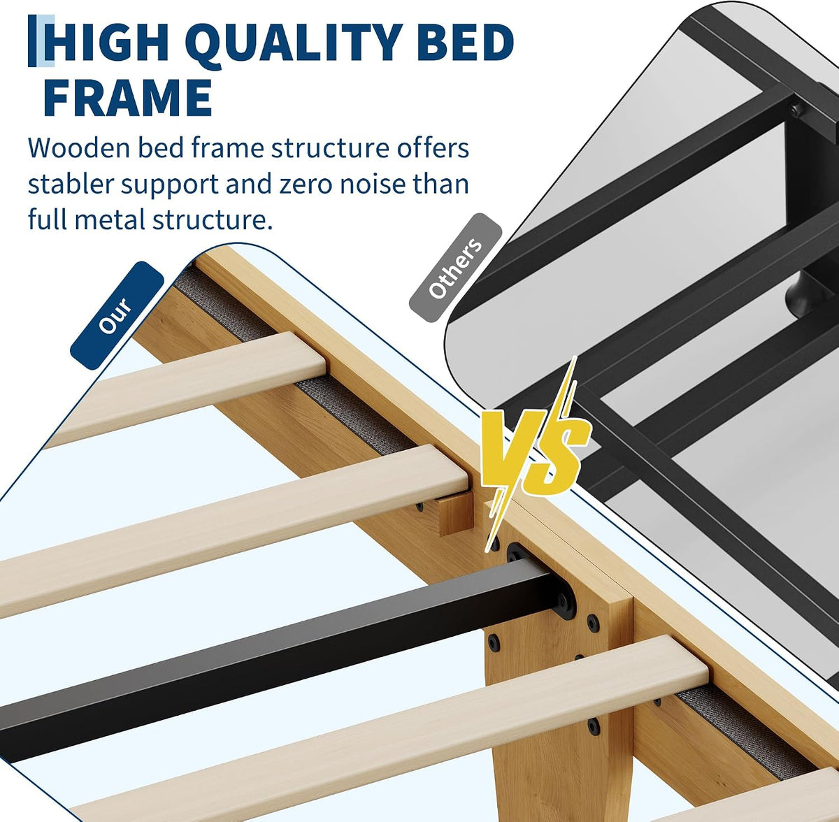 Rattan Queen Size Bed Frame, Wooden Platform Bed with Rattan Headboard
