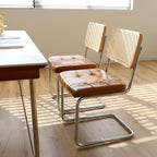 HAZO Mid Century Modern Dining Chairs Set of 2, Velvet Rattan Dining Room Kitchen Side Chairs with Upholstered Seat and Metal Chrome Legs (Brown Leather, 4 Pcs Dining Chairs)
