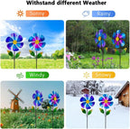 Viveta 2 Pack Garden Wind Spinners, 35.4 "Flower Metal Windmill,Pink and Blue Wind Sculpture,Pinwheels for Yard and Garden