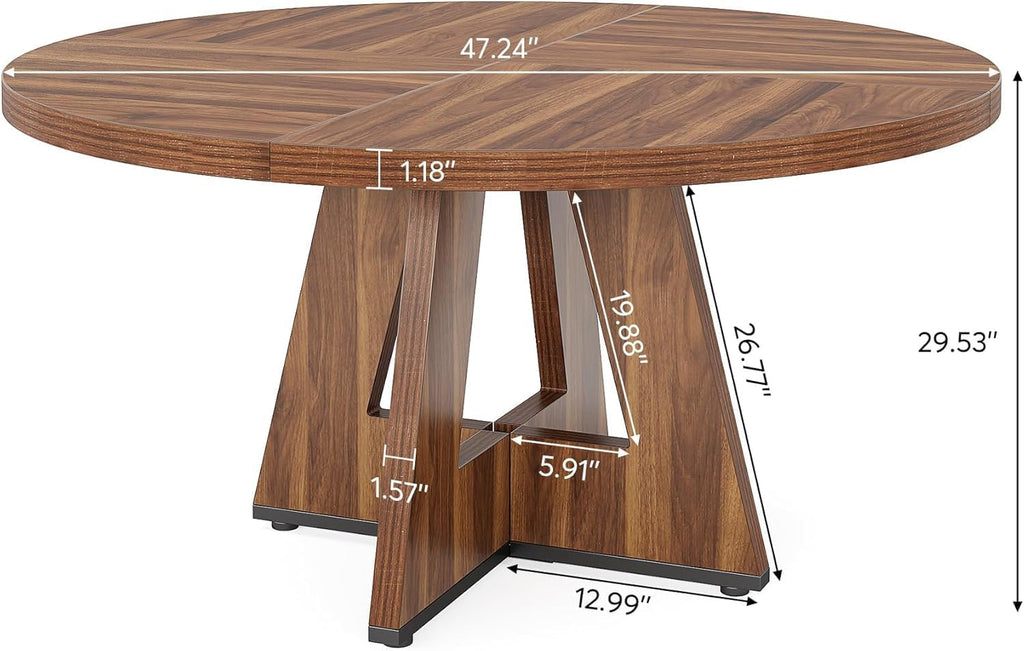 Lailang 47 Inch Dining Table, Round Kitchen Table, Dining Room Table for 4, Rustic Wood Dinner Table, Small Apartment Dining Table, Modern Kitchen Table, 47 x 47 x 30 Inch, Brown