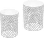 Side Table, Set of 2 Accent Table Decorative Garden Stools for Indoor Outdoor, Bedside Table End Table for Bedroom, Patio, Cafe, Bar, Garden, Nesting, White