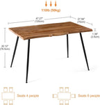 Modern 47 Inch Dining Table, Irregular Rectangle Kitchen Table for 4-6 People, Home Kitchen Table with Engineered Wood Tabletop and Metal Legs for Dining Room, Living Room