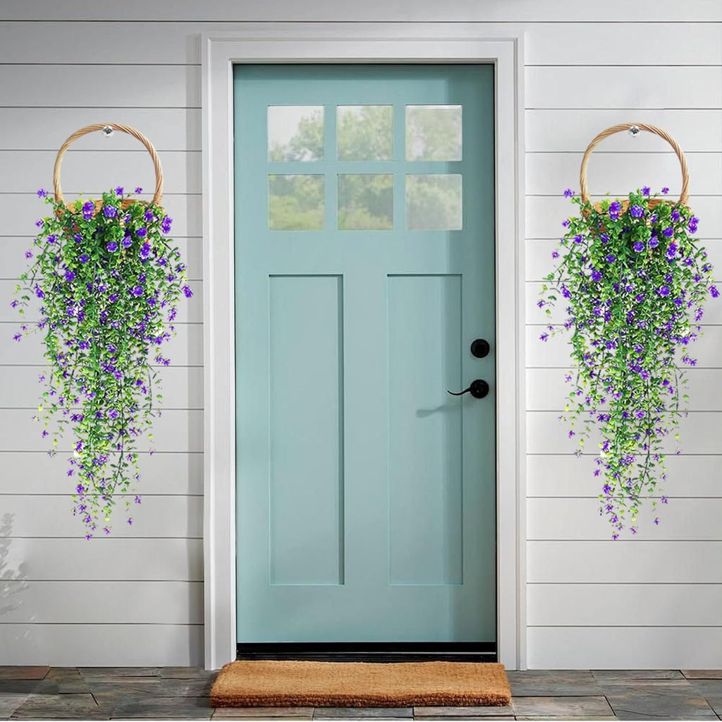 Artificial Hanging Flowers, 3 Pcs Fake Hanging Plants Artificial Vines for Outdoors, Fake Ivy Vine UV Resistant No Fade Faux Plants for Indoor Outside Garden Patio Yard Greenery Decoration (Purple)