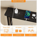 VINGLI 39" Console Table with Charging Station, 5.9" Narrow Sofa Table Behind Couch, Entryway Table with Power Outlet & 4.9 Ft Extension Cord & Adjustable Feet, for Living Room, Hallway, Black