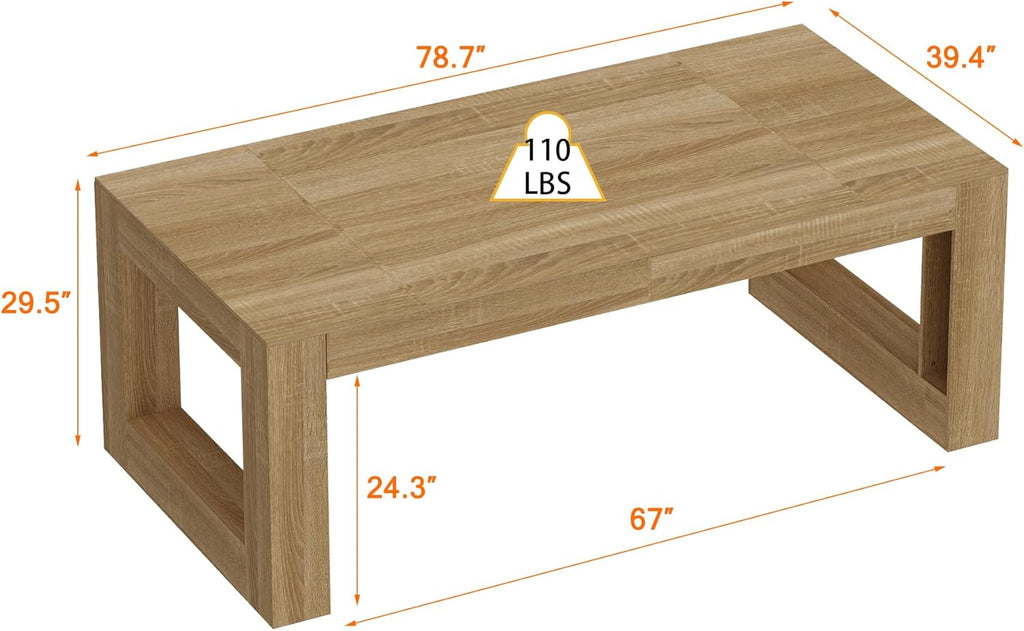 FUFU&GAGA Large Farmhouse Dining Table for 6-8 People, 78.7” Rectangular Wood Dinner Table for Kitchen Dining Room Conference Room, Natural Oak, 78.7”W x 39.4”D x 29.5”H