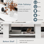 Tangkula 2-Tier Coffee Table, Modern Rectangular Center Cocktail Table with 5 Support Legs, Wooden Accent Living Room Furniture, Small Coffee Table for Small Spaces, Easy Assembly (White)