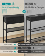 SONGMICS Console Table, Narrow Sofa Table with 2 Mesh Shelves for Entryway, Living Room, 11.8 x 38.9 x 31 Inches, 3 Fabric Drawers, Ebony Black, BELLAH Collection ULGS098B201