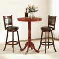 3 Piece Bar Table and Chairs Set, Round Counter Height Dining Table with Chessboard, 2 Upholstered Swivel Bar Stools, Rubber Wood Frame, Farmhouse Pub Table Set for Kitchen, Bistro