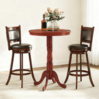 3 Piece Bar Table and Chairs Set, Round Counter Height Dining Table with Chessboard, 2 Upholstered Swivel Bar Stools, Rubber Wood Frame, Farmhouse Pub Table Set for Kitchen, Bistro