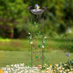 SUNNYPARK Antique Garden Iron Trellis with Decorative Hummingbirds Detachable Bird Bath Bowl Metal Potted Plant Support for Climbing Flowers