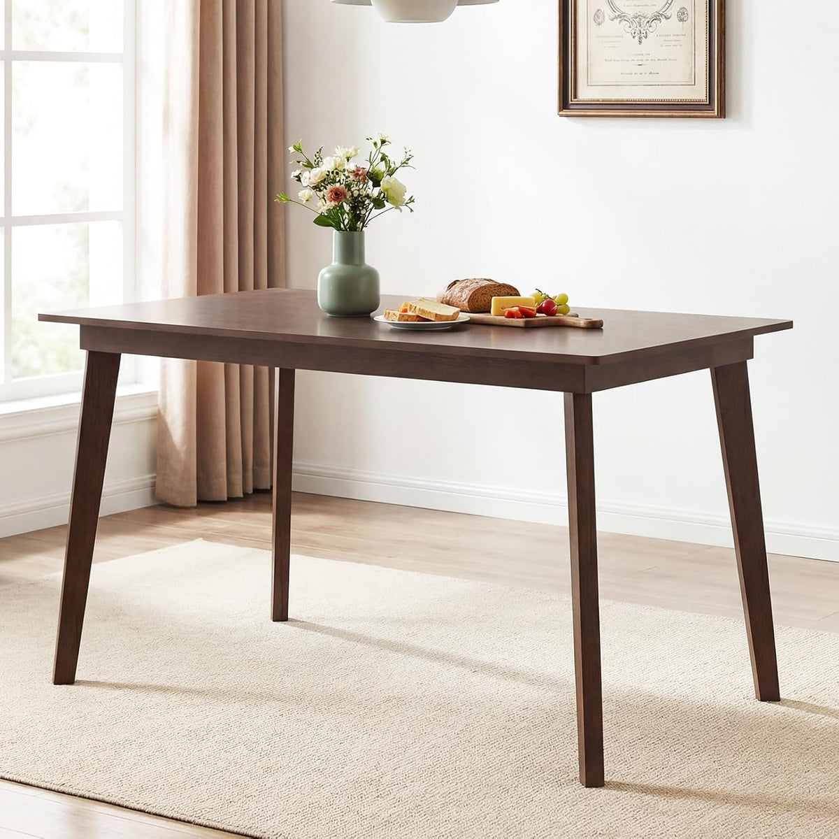 Giantex Dining Table for 4, 48" Rectangular Wooden Kitchen Table with Solid Rubber Wood Legs, Mid Century Modern Dinner Table for Dinette, Living Room, Home Office (Brown)