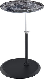 Small Drink Table,Height Adjustable Pedestal Table, Martini Tables, Side End Tables with Round Marble Top,Increase Size and Weighted Base for Small Spaces Living Room,Bedroom - Black
