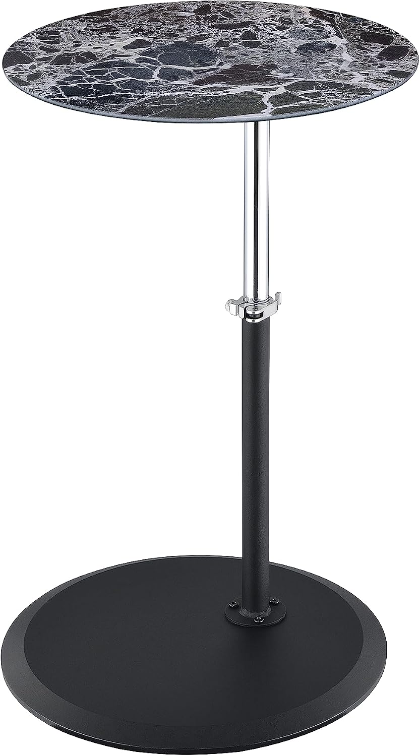 Small Drink Table,Height Adjustable Pedestal Table, Martini Tables, Side End Tables with Round Marble Top,Increase Size and Weighted Base for Small Spaces Living Room,Bedroom - Black