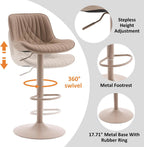 YOUTASTE Bar Stools Set of 2, Adjustable Swivel Counter Height Barstools with Back, All Khaki Faux Leather Upholstered Bar Chairs with Metal Base, Stools for Kitchen Island or Home Bar