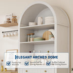 Modern Farmhouse Arched Pantry Cabinet 73" – Freestanding Tall Storage with Adjustable Shelves & Drawer – Accent Kitchen, Dining, Living or Bedroom Cupboard – Embossed White