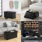 DocSafe Storage Ottoman Bench with Lock,Fireproof 30 Inches Folding Bench Foot Rest Stool Storage Chest Safe for Living Room,Bedroom,Home Office,Waterproof Leather Ottoman with Handles,Black