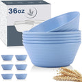Wheat Straw Bowl Sets,6 PCS Unbreakable Cereal Bowl 36 OZ,Microwave and Dishwasher Safe Bowls,Kitchen Bowls for Serving Soup,Oatmeal and Salad （Sky Blue）