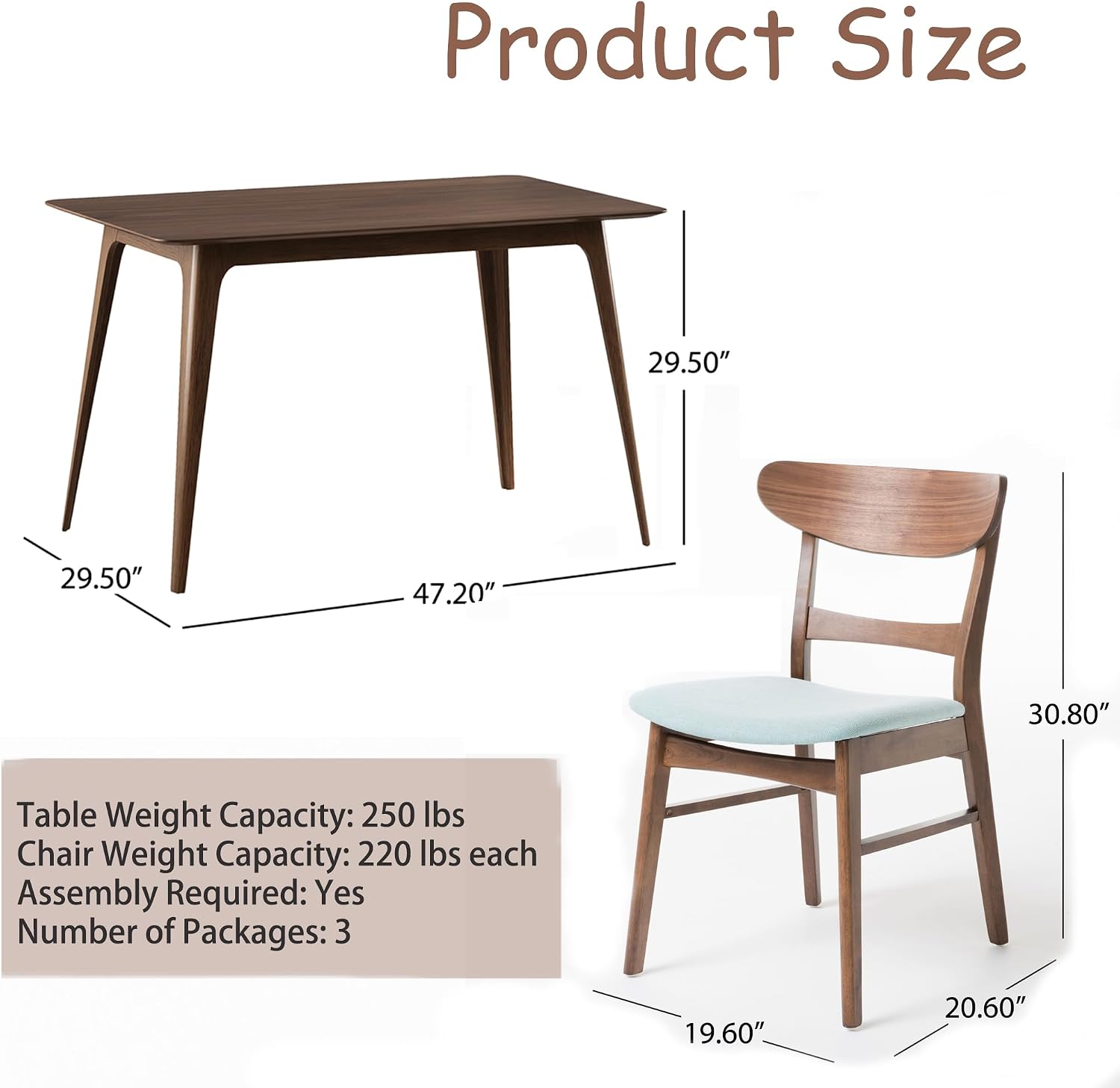 Wood Dining Room Table Set for 4,Mid Century Modern Dining Table Set,Kitchen Table and Chairs Set for Breakfast Nook and Small Space,5 Piece Dining Table for Apartment,Wooden Frame(Walnut+Mint)