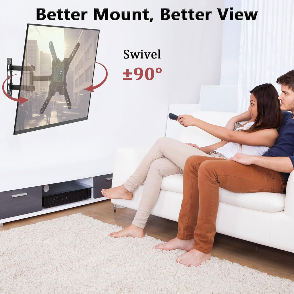 Full Motion TV Wall Mount, Corner Wall Mount Bracket with Swivel Tilt Arm, Fits VESA 400x400mm, 77 lbs Max, Universal TV Mount for LED Monitors Flat Screens for 26-55 Inch TVs