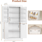 Corner Cabinet,71'' Kitchen Pantry Storage Cabinet with 4 Doors and Shelves, Tall Food Pantry Storage Cabinet Farmhouse Furniture for Kitchen Dining Room, White