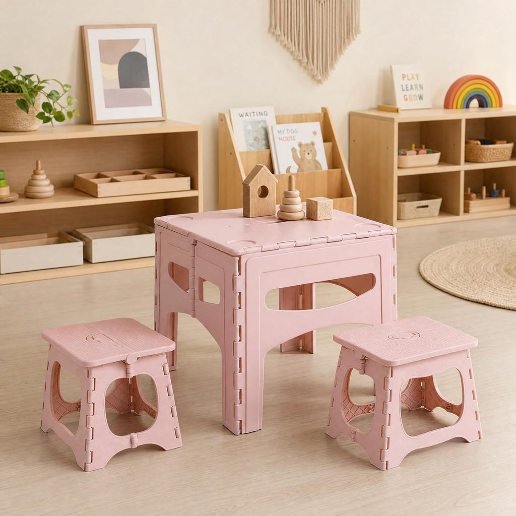 Portable Folding Kids Table & Chairs Set, Indoor/Outdoor Toddler Desk | Foldable & Portable, Indoor &Outdoor Applicable, Built to Last, Easy to Clean, Safe & Ergonomic Design