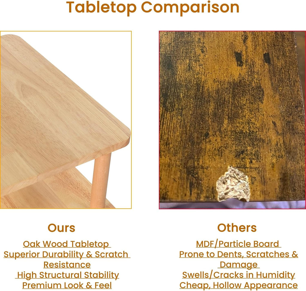 Solid Wood Side Table, Small Retro End Table, Narrow Couch Side Table with Storage Shelf, Skinny Bedside Table Nightstand for Small Space, Bedroom, Living Room, Farmhouse, No-Tool Assembly.