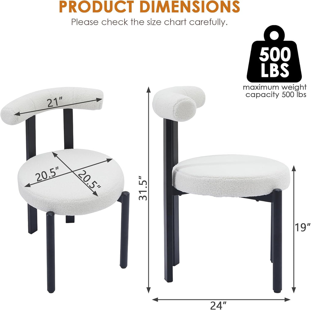 Boucle Dining Chairs Set of 4 Mid Century Modern Dining Chairs Round Cushion Dining Room Chairs with Curved Back and Black Metal Legs for Kitchen, Living Room, Bedroom (Beige)