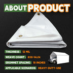 12 Mil Heavy Duty White Tarps 7' X 12', Extra Thick,Durable,Waterproof, UV Resistant, Weatherproof Poly Tarp,with Metal Grommets and Reinforced Edge (Finished Size)-by Raindeway