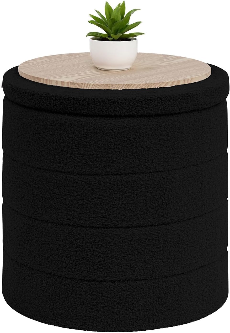 B FSOBEIIALEO Folding Storage Ottoman, Round Sherpa Ottomans, Black | 16.9" Foldable Ottoman With Tray, Boucle Foot Stool, Small Storage Coffee Table for Living Room, Bedroom, Hallway