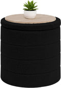 B FSOBEIIALEO Folding Storage Ottoman, Round Sherpa Ottomans, Black | 16.9" Foldable Ottoman With Tray, Boucle Foot Stool, Small Storage Coffee Table for Living Room, Bedroom, Hallway