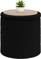 B FSOBEIIALEO Folding Storage Ottoman, Round Sherpa Ottomans, Black | 16.9" Foldable Ottoman With Tray, Boucle Foot Stool, Small Storage Coffee Table for Living Room, Bedroom, Hallway