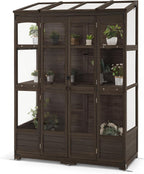 MCombo Wooden Greenhouse, Walk-in Outdoor Greenhouse with Openable Roof and Lockable Door, 0899 (Brown)
