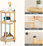 HOOBRO Small Round Side Table with Charging Station, 3-Tier Round Bamboo End Table, Compact Sofa Bedside Table for Small Space, Easy Assembly, for Living Room, Bedroom, Apartment, Natural YL152UBZ01
