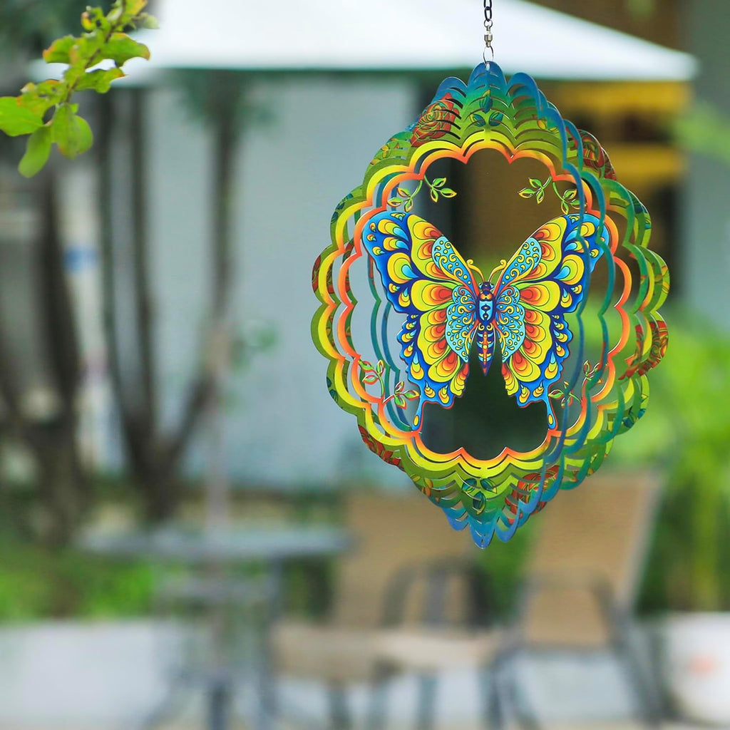 Butterfly Wind Spinners Butterfly Gifts for Women/Men 12 inch 3D Stainless Steel Hanging Wind Spinner Metal Wind Catchers Kinetic Sculpture for Indoor/Outdoor Decor, Yard Art, Garden Decorations
