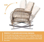 Outdoor Wicker Rocking Chair with Thickened Cushions, All-Weather Rattan Patio Rocking Chairs, Rocker Wicker Chair for Backyard & Porch Garden, Beige
