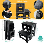 2-Step Folding Stool Ladder,Non-Slip Portable Collapsible Step Stool for Kitchen Bathroom Home RV Closet Office, 16.5" Heights, Holds 300 lbs,Foldable Lightweight Design only 4.6Ibs (Black)