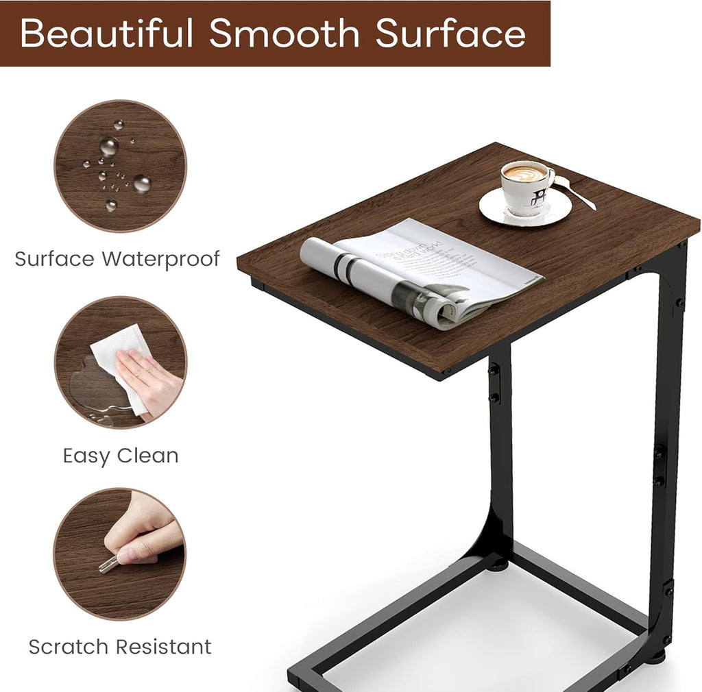 C Shaped End Table, C Shaped Under Couch Slider, Small Wood Under Sofa Sliding Side Table, for Living Room, Bedside, Laptop, Computer, TV Dinner, or Recliner, Walnut