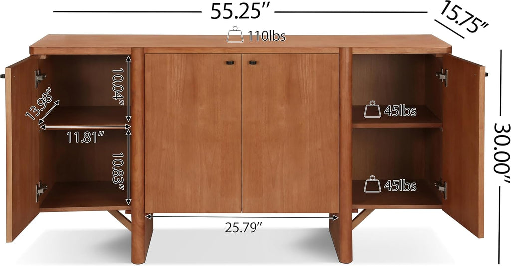 Merax Modern Sideboard Buffet Cabinet,55.0" Wide Elegant Entryway Table for Hallway Entryway Living Room Dining Room,Natural