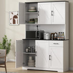 71" Pantry Cabinet,Kitchen Pantry Storage Cabine with Power Outlet,Farmhouse Kitchen Hutch Pantry Cabinet, Tall Hutch with Adjustable Shelf & Door,Food Pantry Storage for Dining Room,Kitchen (White)