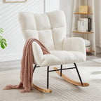 Glider Chair for Living Room Tufted Upholstered Teddy Fabric Rocking Chair with Metal Frame,Pink (Ivory + Teddy)