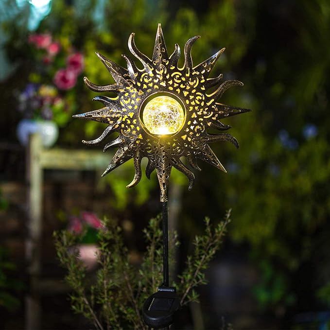 TAKE ME Sun Solar Lights Outdoor Waterproof Metal Garden Stakes for Patio Yard Walkway LawnPatio Mothers Day Gifts Mom Wife Grandma (Sun)