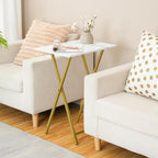 HOOBRO Folding TV Tray Tables, Set of 2 Side Table for Small Space, Industrial Snack Tables for Eating at Couch, Stable Metal Frame, Easy Assembly, Space Saving, Marble and Gold DM25BZ01