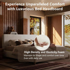 Kenhome Queen Size Boucle Cloud Bed Frame, White Upholstered Platform Bed with Soft Headboard, Solid Wood Legs, No Box Spring Required, Easy Assembly (Beige, Queen (U.S. Standard))