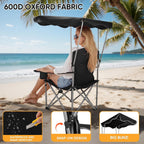 Northroad Folding Camping Chairs with Canopy Shade, Beach Chair w/Cup Holders, Armrests & Carry Bag for Outdoors Travel Sports Fishing, Black