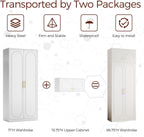 86" Tall Wardrobe Closet with Doors and Adjustable Shelves, White | Metal Armoire Wardrobe Closet, Wardrobe Cabinet with Hanging Rod, White Clothing Storage Cabinets for Bedroom, Home Office