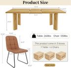 HIPIHOM Extendable Dining Table Set for 6, Seats 6-8 | MDF Farmhouse Extends 63-78.7in, Space-saving for Living Room & Nook, Oak Table + 6 Brown Upholstered Chairs