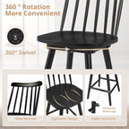 LUE BONA 360° Swivel Bar Stools Set of 3, Black Windsor Barstools, Counter Height Barstool with Spindle Back, 24 inch Farmhouse Wooden Counter Stools for Kitchen Island, Pub, Bistro, Cafe, Dining Room