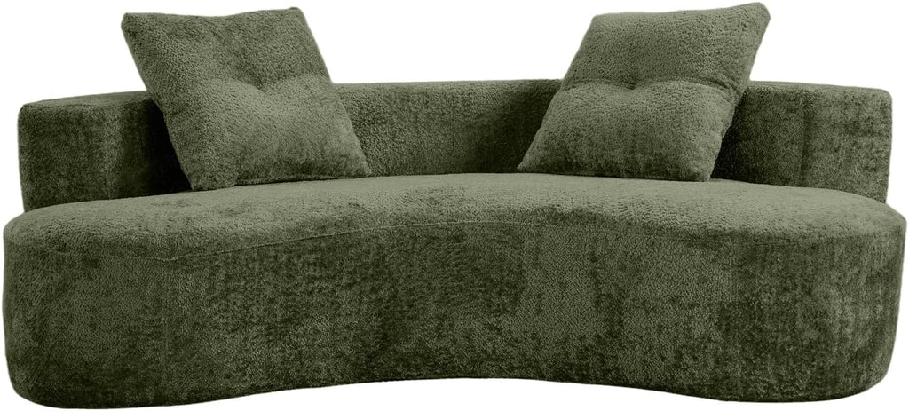 KEIKI 80" Boucle Curved Modular Sofa with 2 Pillows, Upholstered Modern Style 3-Seater Couch with High Resilience Cushion, No Assembly Required, for Apartment, Living Room, Office, Green