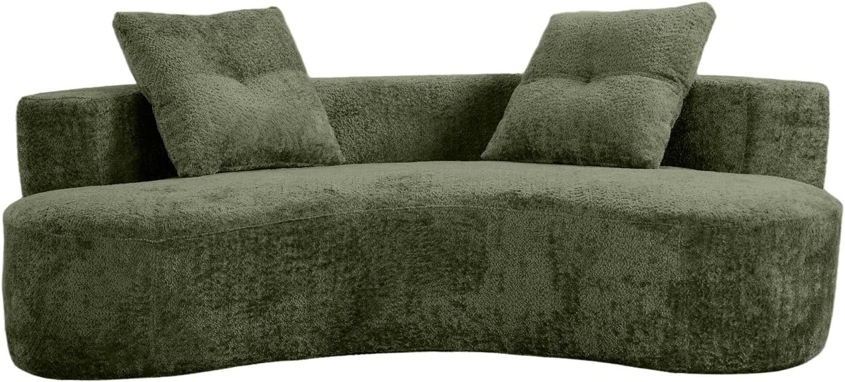 KEIKI 80" Boucle Curved Modular Sofa with 2 Pillows, Upholstered Modern Style 3-Seater Couch with High Resilience Cushion, No Assembly Required, for Apartment, Living Room, Office, Green