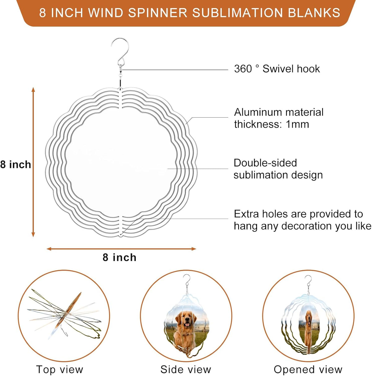 Remiawy Sublimation Wind Spinner Blanks, 8 Inch 5 Pack 3D Aluminum Metal Hanging Wind Spinners Sublimation Blanks Kinetic Sculpture DIY Crafts for Yard Garden Indoor Outdoor Porch Decoration Round